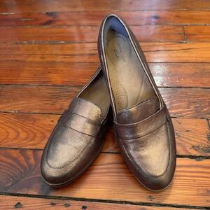 Clarks Womens Leather Trish Willow Loafer Rose Gold Penny Metallic Size 11